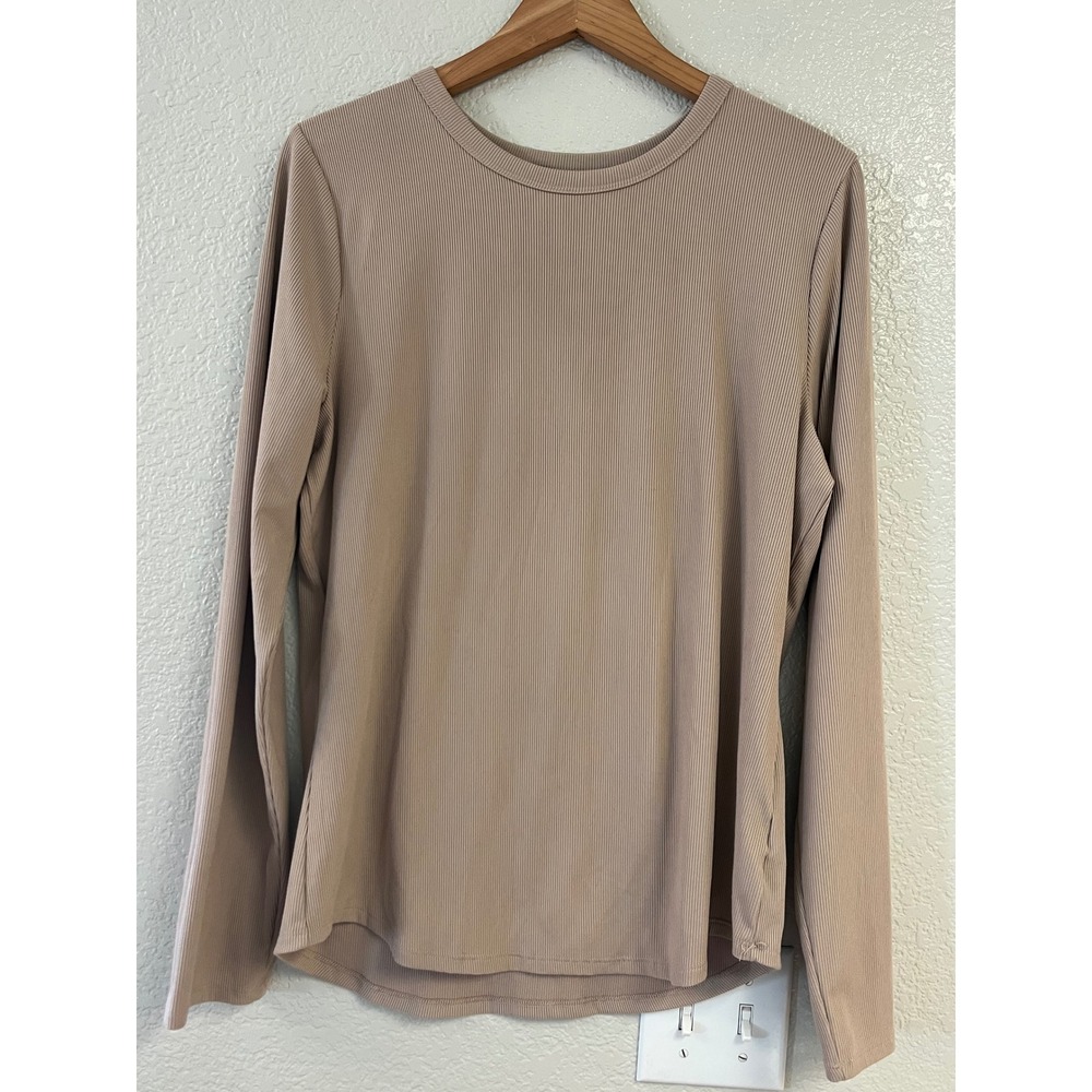 No Boundaries Ribbed Long Sleeve Crewneck Top Tan XXL 19